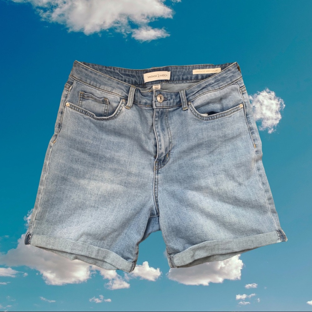 High Rise Denim Shorts with Cuff